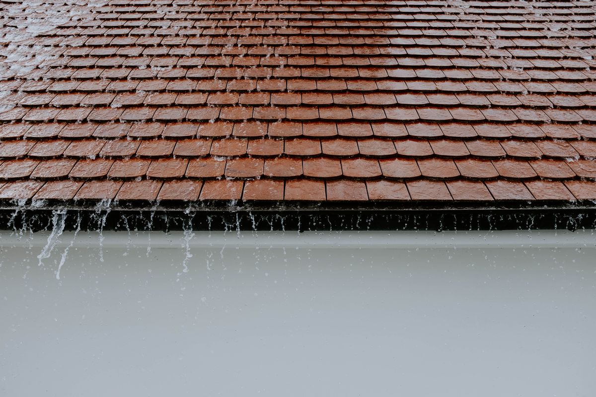 Rainwater along a roofline